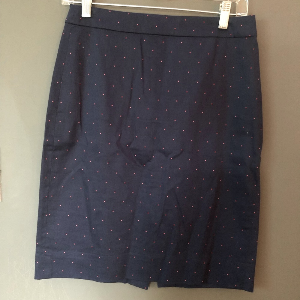 J Crew Navy and Pink Polka Dot Pencil Skirt